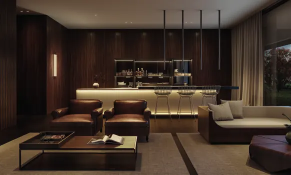 Whisky Bar do RIIO by Piero Lissoni com balcão iluminado